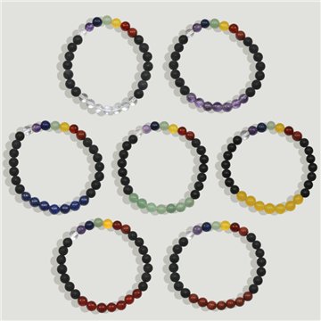 CHAKRA. Ónix mate y mineral con fila de color. Bola lisa 6mm