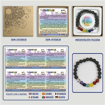 Chakra y Lava. Pulsera bola con Abalorio. 8mm. Caixa de presente