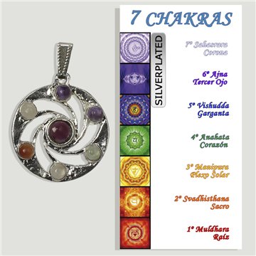 CHAKRA. Colgante SILVERPLATED. Rueda remolino con cabujón