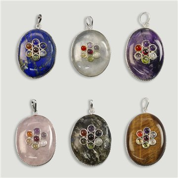 CHAKRA. Colgante Silverplated. Minerales surtidos con flor. 