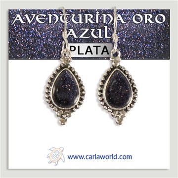 Brincos em prata. Aventurina azul-dourada. A partir de 4,1g (PREÇO POR RELVA)