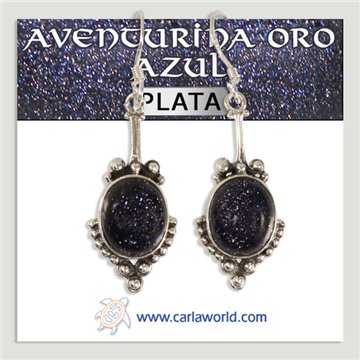 Brincos em prata. Aventurina azul-dourada. A partir de 4,1g (PREÇO POR RELVA)