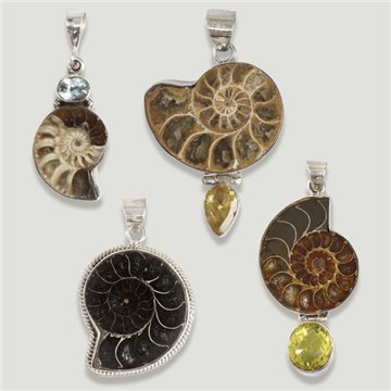Silver Pendant. Ammonites with gemstones. Starting at 6 gr. (PRICE PER GRAM)