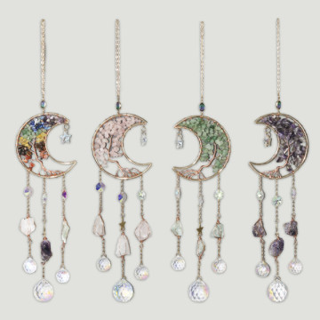 Metal mobile moon tree chip with raw 9x40 cm.