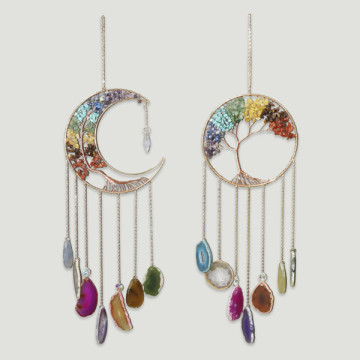 Metal mobile chip with agates moon and tree 16x50 cm.