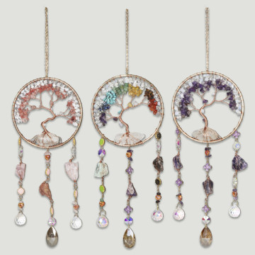 Mobile métal arbre chip/minéral brut avec larme 13x44 cm.