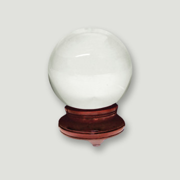 Esfera de vidro reconstituída lisa com base de madeira. 20cm.
