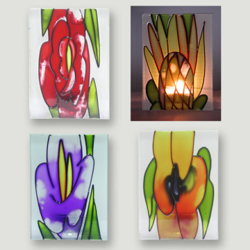 Portavelas cristal flores 11x8cm