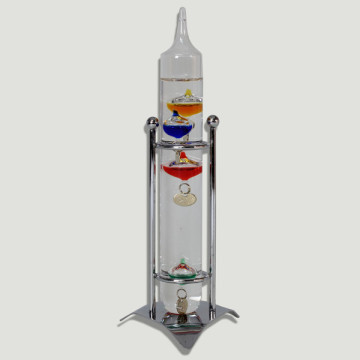 Galileo glass thermometer with metal base. 12x30cm
