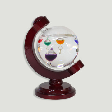Termômetro de bola Galileo com suporte de madeira. 17cm