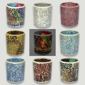 Portavelas mosaico. Colores surtidos 7x7x8cm