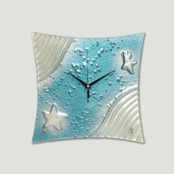 Reloj cristal cuadrado azul/gris 32x32cm