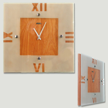 Reloj madera+cristal cuadrado 34x34cm