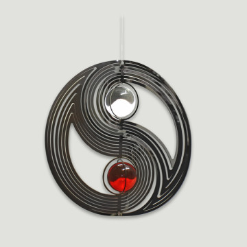 Steel spinner. Yin Yang with 2 assorted colored balls. 15cm