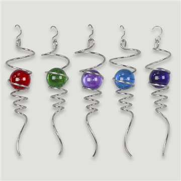 Irregular spiral metal spinner with ball 28cm approx. Assorted colours