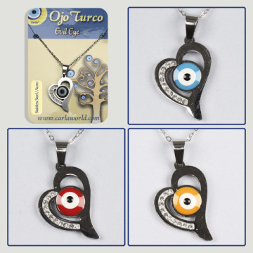 Gancho 32. Colgante acero plateado con circonitas. Ojo turco