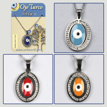 Crochet 18. Pendentif en acier argenté avec zircons. Oeil turc