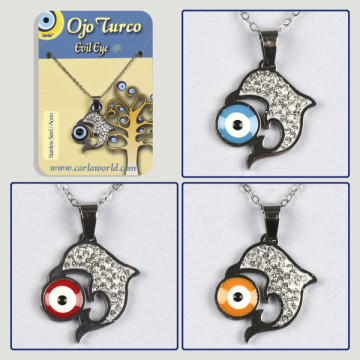 Gancho 20. Colgante acero plateado con circonitas. Ojo turco