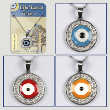 Crochet 24. Pendentif en acier argenté avec zircons. Oeil turc