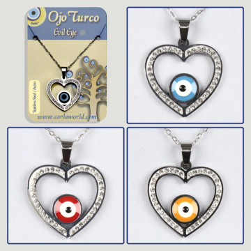 Crochet 28. Pendentif en acier argenté avec zircons. Oeil turc