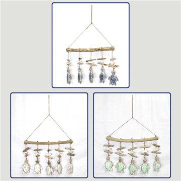 Mobile horizontal en bois 5 troncs tortues. Couleurs assorties.35x60cm