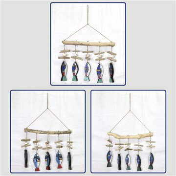 Móvil madera horizontal 5 pez tronquitos. Multicolor. 35X60cm