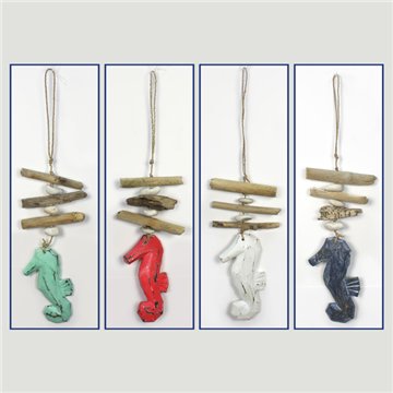 Mobile en bois 1 hippocampe avec troncs. Couleurs assorties. 35cm