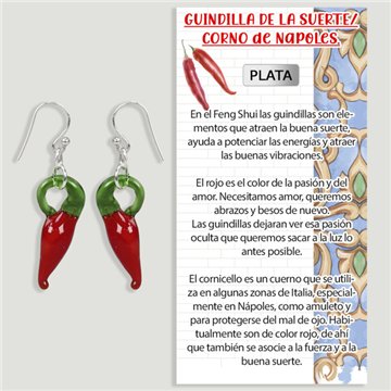 Piment porte-bonheur. Boucles d'oreilles piment en cristal. Argent hippie.