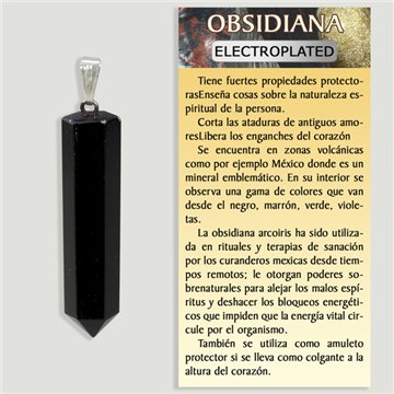 Obsidienne. Pendentif plaqué argent. Pointe.