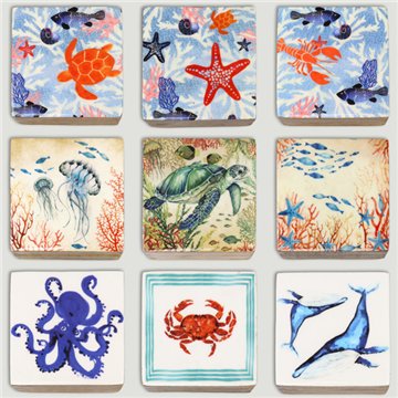 Caja cuadrada madera mango. Modelo Animales. 10x10x5cm