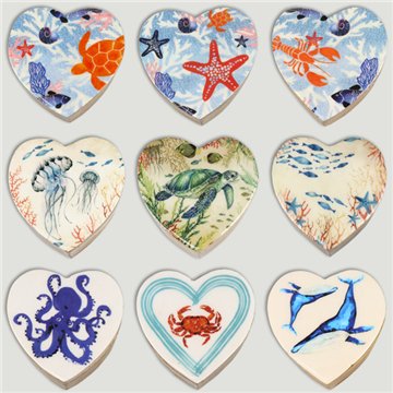 Caja corazón madera mango. Modelo Animales. 11x11x5cm