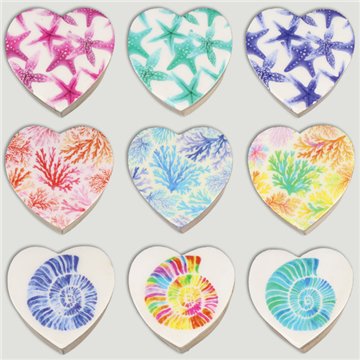 Caja corazón madera mango. Modelo Estampación mar. 11x11x5cm