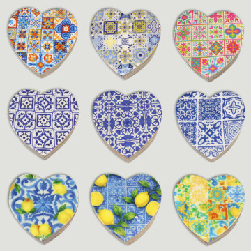 Caja corazón madera mango. Modelo Mosaicos. 11x11x5cm