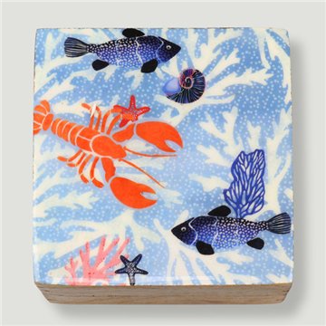 Caja cuadrada madera mango. Modelo Animales. 10x10x5cm