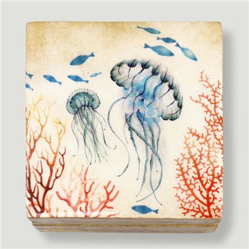 Caja cuadrada madera mango. Modelo Animales. 10x10x5cm