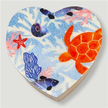 Caja corazón madera mango. Modelo Animales. 11x11x5cm