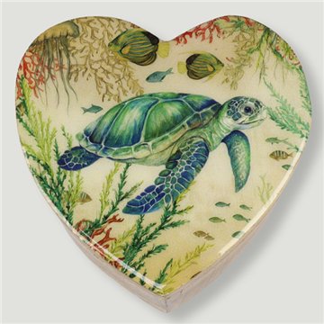 Caja corazón madera mango. Modelo Animales. 11x11x5cm