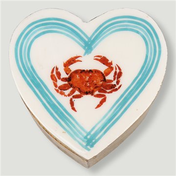 Boîte en forme de cœur en bois de manguier. Motif animaux. 11 x 11 x 5 cm