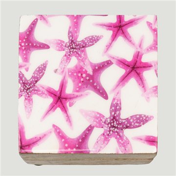 Caja cuadrada madera mango. Modelo Estampación mar. 10x10x5cm