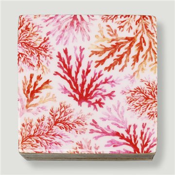 Boîte carrée en bois de manguier. Motif paysage marin. 10 x 10 x 5 cm