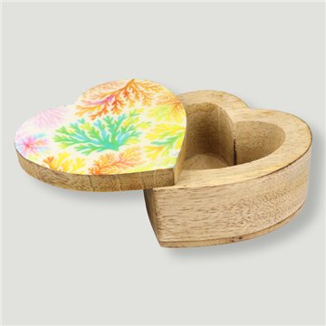 Caja corazón madera mango. Modelo Estampación mar. 11x11x5cm