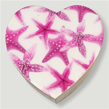 Boîte en forme de cœur en bois de manguier. Motif paysage marin. 11 x 11 x 5 cm