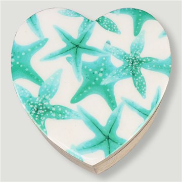 Caja corazón madera mango. Modelo Estampación mar. 11x11x5cm