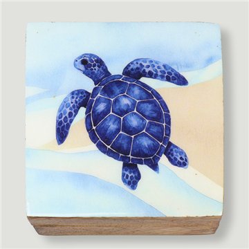 Caja cuadrada madera mango. Modelo Peces y Tortugas. 10x10x5cm