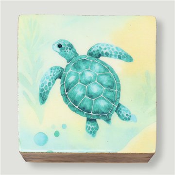 Caja cuadrada madera mango. Modelo Peces y Tortugas. 10x10x5cm