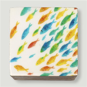 Caja cuadrada madera mango. Modelo Peces y Tortugas. 10x10x5cm