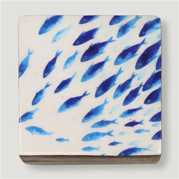 Caja cuadrada madera mango. Modelo Peces y Tortugas. 10x10x5cm