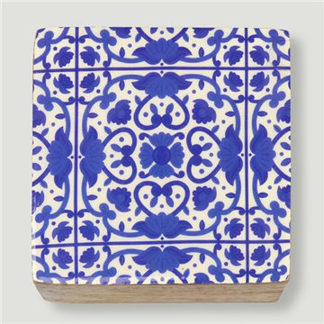 Boîte carrée en bois de manguier. Motif mosaïque. 10 x 10 x 5 cm