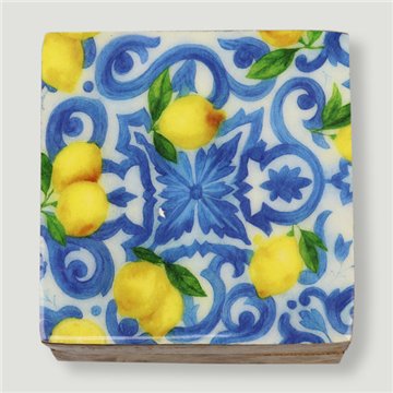 Boîte carrée en bois de manguier. Motif mosaïque. 10 x 10 x 5 cm