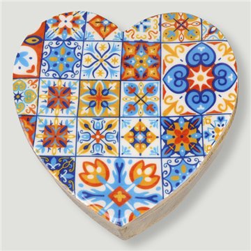 Mango wood heart-shaped box. Mosaic design. 11x11x5cm